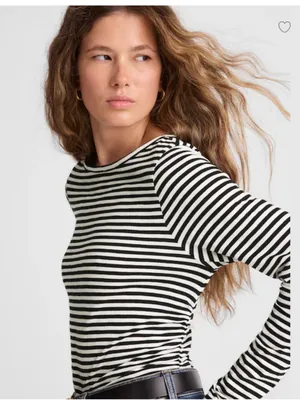 NWT Madewell Ruched Crewneck Long Sleeve Tee Soft Slub thumbnail 1