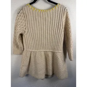 Anthropologie Free People Cardigan Sweater Small Chunky Knit Peplum Boho Cottage thumbnail 3