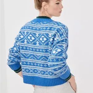 NWOT Aerie Fair Isle Drift Sweater Christmas Navy thumbnail 7