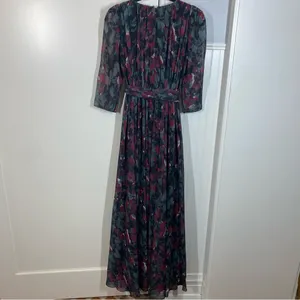 Badgley Mischka Pleated Floral Gown Size‎ 4 Gray Black Burgundy formal wedding thumbnail 10