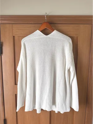 Eileen Fisher Organic Linen Cotton Ivory Knit Open Front Cardigan Women’s Large thumbnail 6