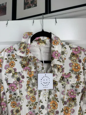 Floral Belted Mini Dress - White with Pink & Orange Flowers thumbnail 3
