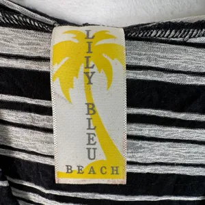 Lily Bleu Beach Striped Hooded Tunic Dress Black White Burnout Mini Coverup thumbnail 3
