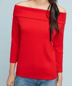 Large‎ Anthropologie Red Off Shoulder Top Blouse thumbnail 1