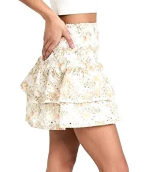 En Saison Skirt Womens Size Small ruched floral eyelet Ruffle Mini Tiered Boho thumbnail 1