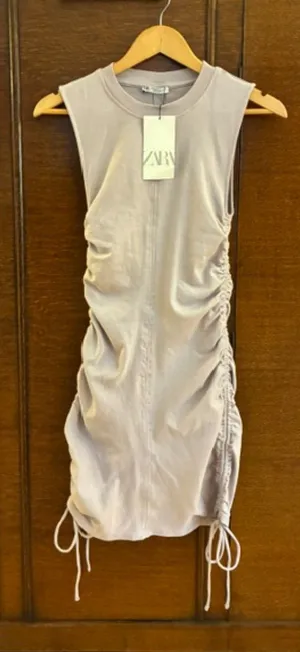 Zara NWT Medium Lavender Ruched Mini Dress Side Drawstring Bodycon Sleeveless thumbnail 1