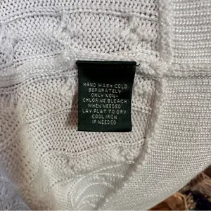 Ralph Lauren women Med wrap cardigan sweater White cable knit cotton Wide Collar thumbnail 6