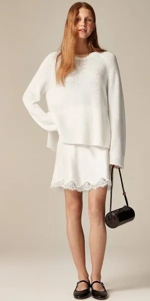 NWT!! J. CREW High Rib Pullover Sweater Wool Alpaca Solid‎ Ivory Minimalist XXS thumbnail 1