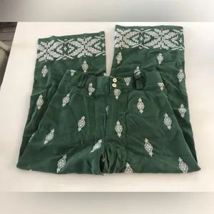 Zara Embroidered Palm Tree Culottes‎ Pants Size S Green White High Waist Linen thumbnail 5