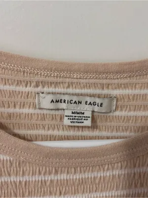 American Eagle Outfitters Beige and White Striped Crop Top thumbnail 2