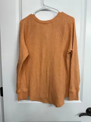 American Eagle Orange Waffle Knit Split Neck Long Sleeve Top Large thumbnail 6