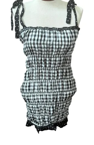 The Impeccable Pig Black White Gingham Check Mini Dress Polka Dot Size Small thumbnail 1