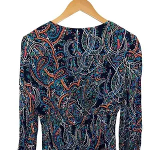 Anthropologie Maeve Women’s Paisley Long Sleeve V-Neck Dress Maplewood Blue Smal thumbnail 9