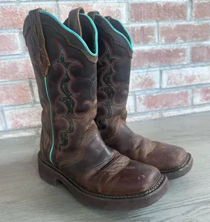 Justin Gypsy Raya Cowboy Boots Western Women’s 7 Country Brown Teal Cowgirl thumbnail 1