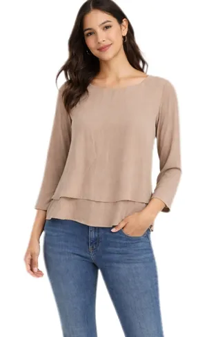 Zara Basic Tan Layered 3/4 Sleeve Boxy Flowy Chiffon Blouse Size XS thumbnail 1