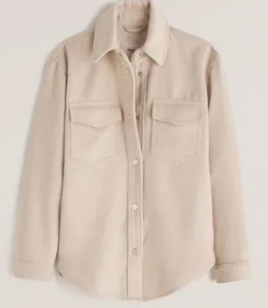 Abercrombie Snap Up Long Sleeve Shacket Cream Large thumbnail 1