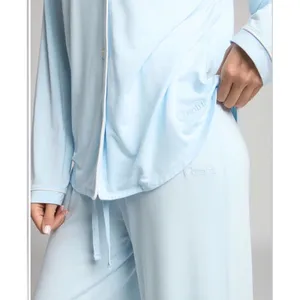 NWOT Comfrt Luna Lounge Pants XL Sky Baby Blue Wide‎ Straight Leg Drawstring thumbnail 2