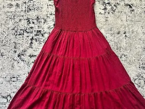 ZESICA Red Smocked Tiered Maxi Dress Flutter Sleeve Size thumbnail 5
