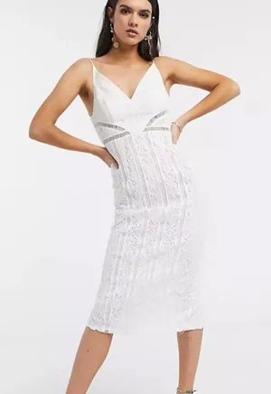 NWT ASOS‎ lace midi dress ladder trim white thumbnail 1