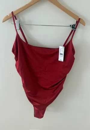 PacSun Swim Eco Red Ruched One Piece Swimsuit Size XL NWT thumbnail 1