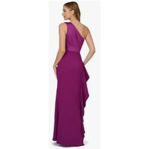 Adrianna Papell Women's One-Shoulder Draped Satin Gown Dress Size 14 thumbnail 2