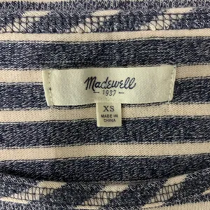 Madewell Navy Cream Striped Long‎ Sleeve Boat Neck Cotton Tee XS Casual Coastal thumbnail 4