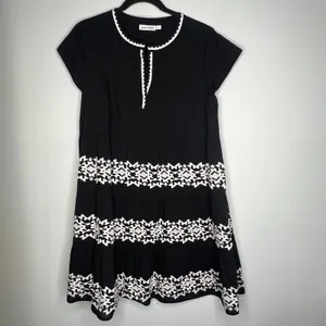 Roller Rabbit Black Embroidery Pamela Mini Dress Size Small thumbnail 2