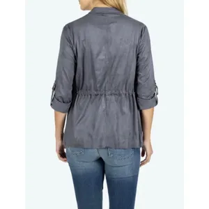 KUT FROM THE KLOTH Dianne Jacket Women Large Gray Faux Suede Drape Front Cinch‎ thumbnail 2