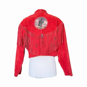 Vintage Red Suede Fringe Jacket Eagle Beaded Western Southwestern Women’s Large thumbnail 8