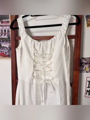 Reformation 100% linen sleeveless midi dress corset tie back white thumbnail 6