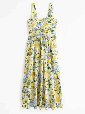 Abercrombie emerson midi dress linen lemons print petite a&f square neck pockets thumbnail 9