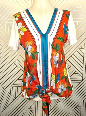 Anthropologie Akemi + Kin T-shirt Top Tee Blouse Floral Tie‎ Front White Small thumbnail 1