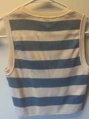 Zara Blue and Cream Striped Sleeveless Knit Top thumbnail 2