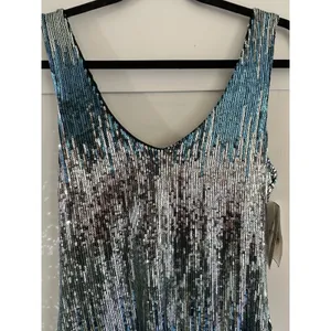 As You Wish Mini Bodycon Blue Silver Hombre Sequin Sexy Cocktail Club Dress Sz L thumbnail 3