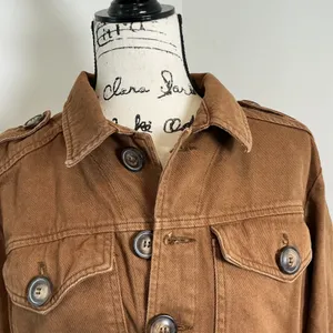 Free People Brown Utility Cropped Military Jacket Button Front Small Boho Field thumbnail 6