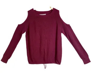 Abercrombie & Fitch Red Knit Drawstring Off The Shoulder Crew Neck Sweater Sz M thumbnail 1