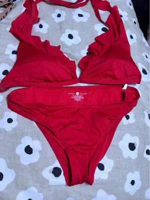 Shade & Shore Red Ruffle Bikini Set thumbnail 1