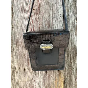 Brighton Leather Handbag Purse Shoulder Bag Brown‎ Black Croc Embossed Crossbody thumbnail 2