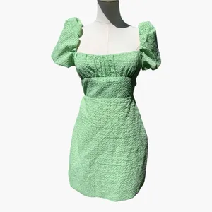 Zara Green Gingham Puff Sleeve Mini Dress Cottagecore Lace Back Medium Backless thumbnail 4
