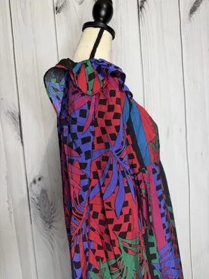 Oddi Zoe Floral Tropical Leaves Dress Size L Smocked Back Long Sleeve NWT thumbnail 5