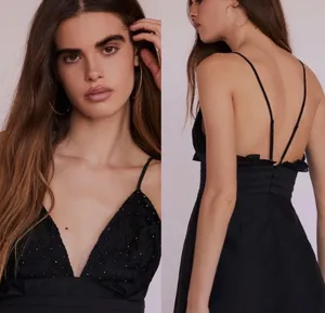 NWT $250 Free People Black We Go Together Beaded Mini V-Neck Dress 12 thumbnail 2
