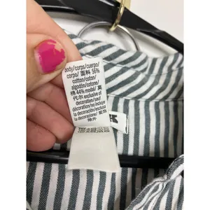 PINK Pajama Set Womens XL Green White Striped Excellent Velvet Trim Cotton Blend thumbnail 4