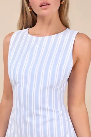 Lulus Alyvia Blue and White Striped Sleeveless Mini Dress thumbnail 3