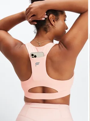 Fabletics On-The-Go Medium Impact Sports Bra Soft Shell Pink Padded Pocket Sz XL thumbnail 7