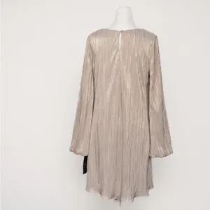 Betsy & Adam - Gold‎ Metallic Pleated Long-Sleeve Mini Dress thumbnail 4