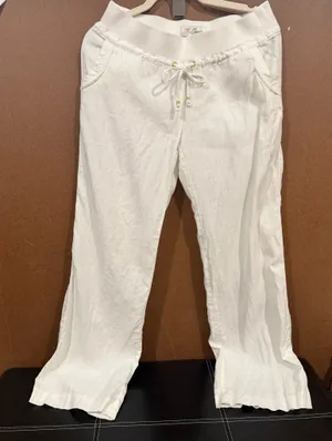 Guess linen woman off white pants M drawstring thumbnail 1