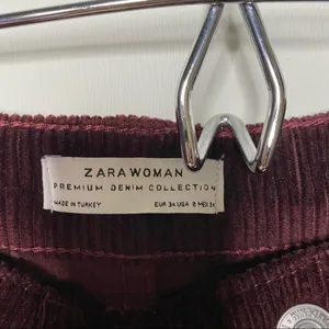 Zara Brown chocolate WINE Velvet Wide Leg Pants sz 2 thumbnail 4
