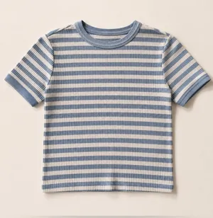 ASOS Design Blue & White Striped Ribbed T-Shirt thumbnail 1