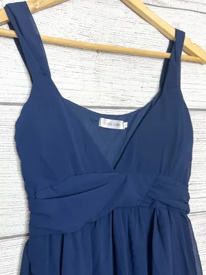 Navy Blue Sleeveless Empire Waist Leg Slit Maxi Dress Evening Gown Size Small thumbnail 3