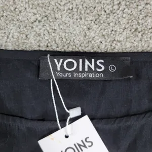 Yoins Womens Wrap Dress Large Black Tie Crewneck Short Sleeve Ruched Mini NEW thumbnail 2